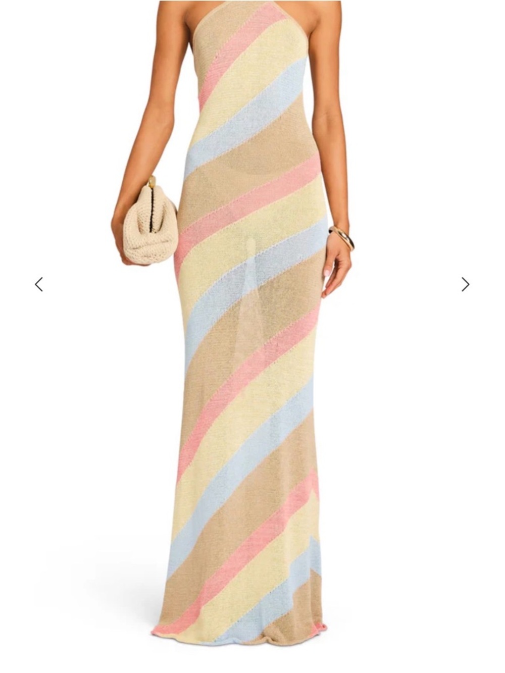 Halter Neck  Striped Maxi Dress in Pastel Beige, Pink & Blue